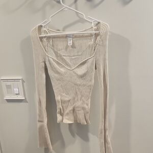 H&M Cream Ribbed Long Sleeve Corset Sweater